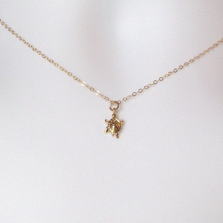 Gold Turtle Necklace - Tiny Gold Turtle Necklace, Gold Filled Necklace, gold, yellow, Sea Animal Jewelry, Christmas Gift, Nautical Jewelry