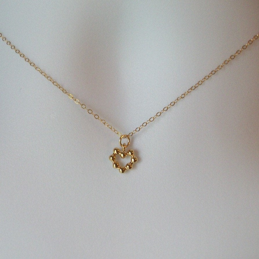 Gold Heart Necklace - Tiny Gold Studded Heart Necklace, Gold Filled Necklace, Bridesmaid gifts, Wedding, Bridal, Christmas Gift