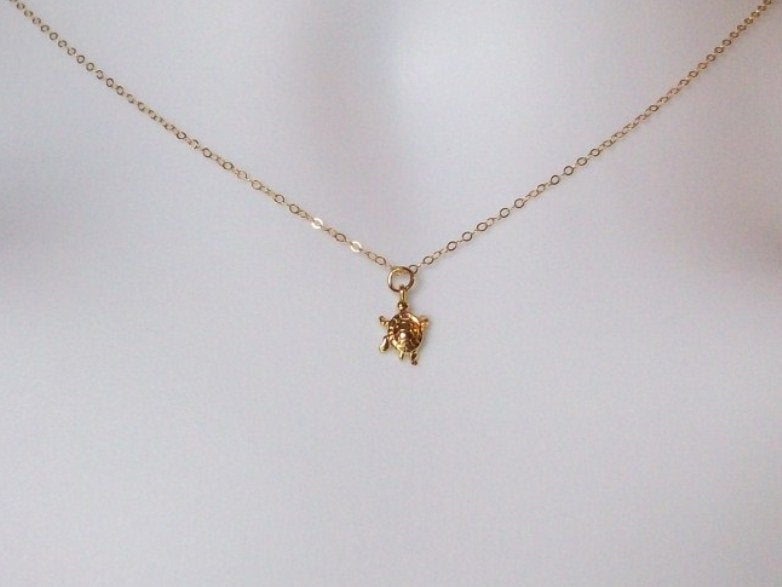 Gold Turtle Necklace - Tiny Gold Turtle Necklace, Gold Filled Necklace, gold, yellow, Sea Animal Jewelry, Christmas Gift, Nautical Jewelry