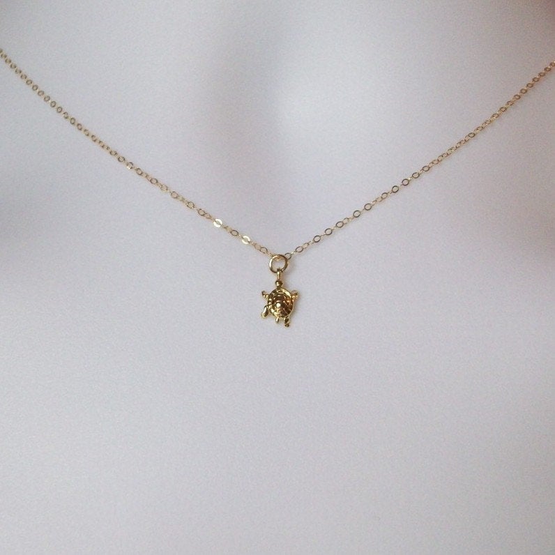 Gold Turtle Necklace - Tiny Gold Turtle Necklace, Gold Filled Necklace, gold, yellow, Sea Animal Jewelry, Christmas Gift, Nautical Jewelry