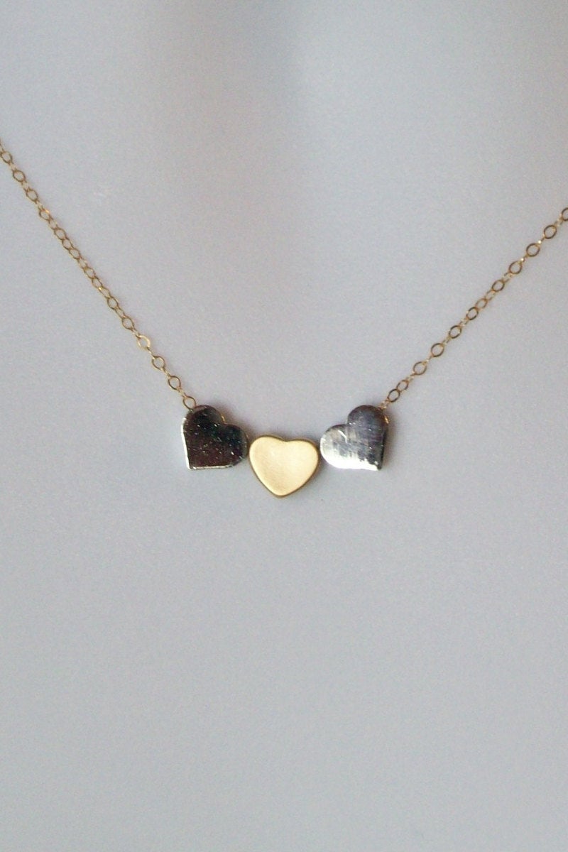 Heart Necklace - Tiny Silver and Gold Heart Necklace, Sterling Silver or Gold Filled Chain Necklace, bridesmaid gifts, grey, white, silver