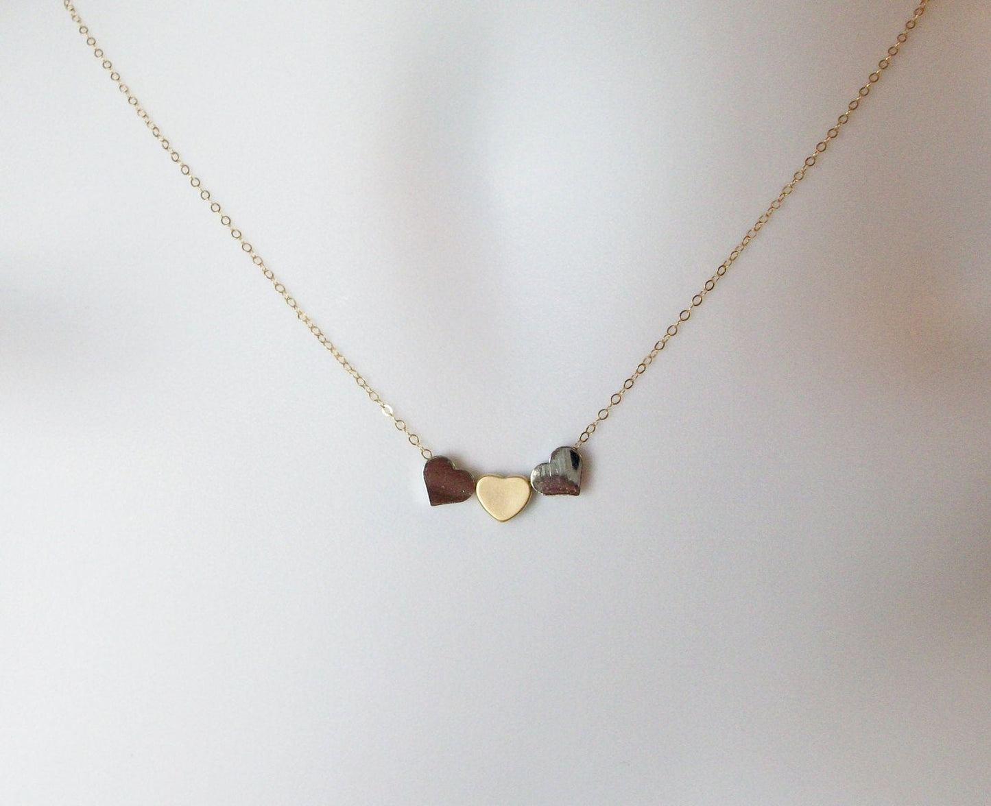 Heart Necklace - Tiny Silver and Gold Heart Necklace, Sterling Silver or Gold Filled Chain Necklace, bridesmaid gifts, grey, white, silver