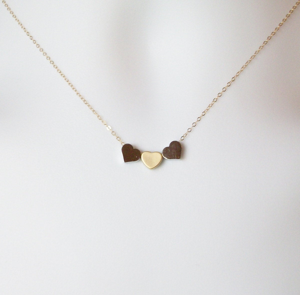 Heart Necklace - Tiny Silver and Gold Heart Necklace, Sterling Silver or Gold Filled Chain Necklace, bridesmaid gifts, grey, white, silver