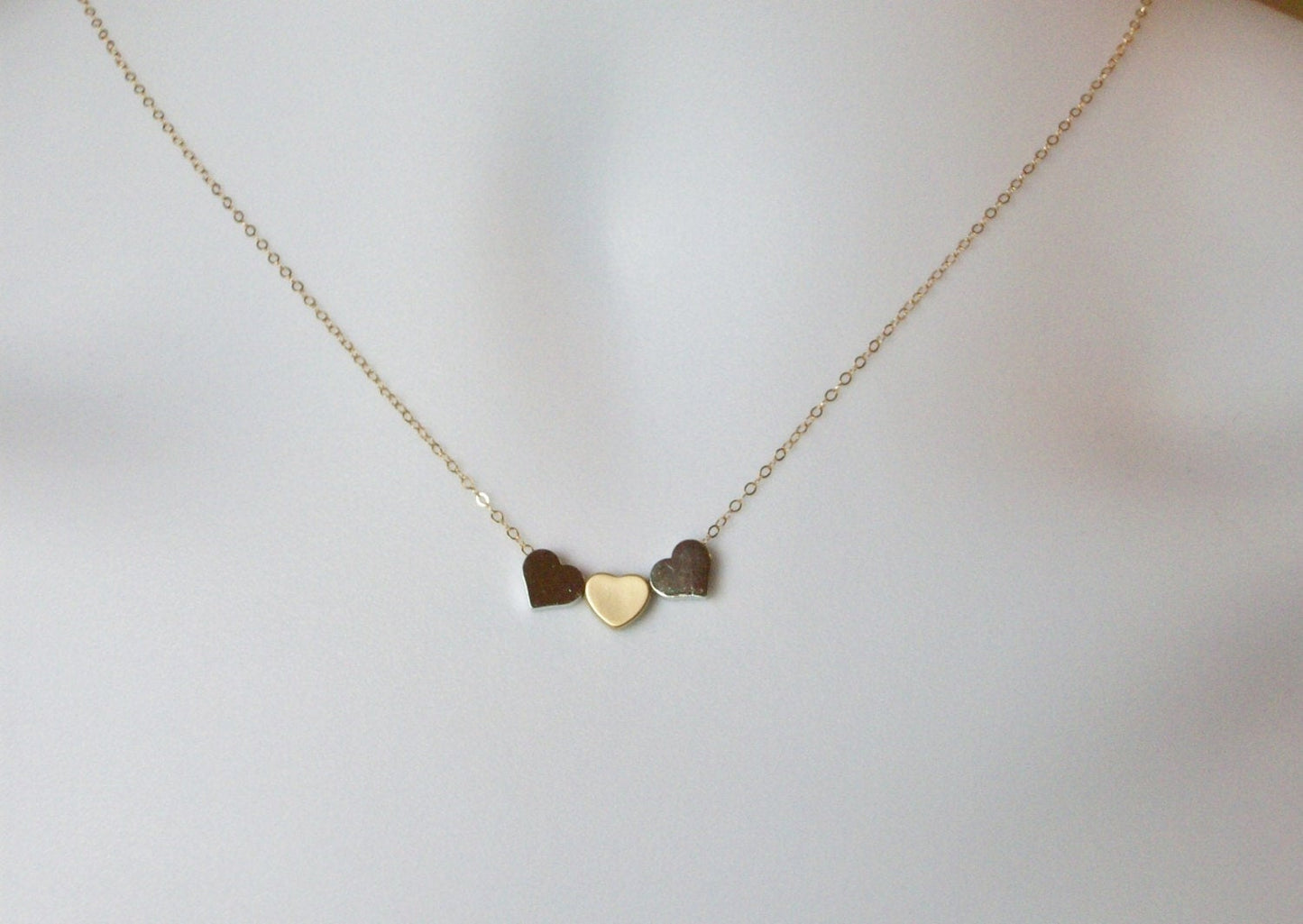 Heart Necklace - Tiny Silver and Gold Heart Necklace, Sterling Silver or Gold Filled Chain Necklace, bridesmaid gifts, grey, white, silver