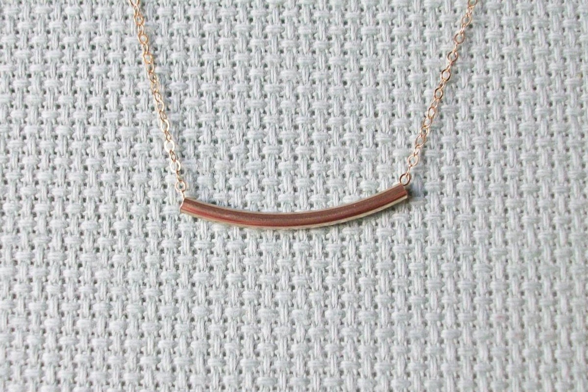 Gold Bar Necklace - Tiny Gold Curved Bar Necklace, Gold Filled Necklace, bridesmaid gifts, gold, yellow, Wedding, Christma
