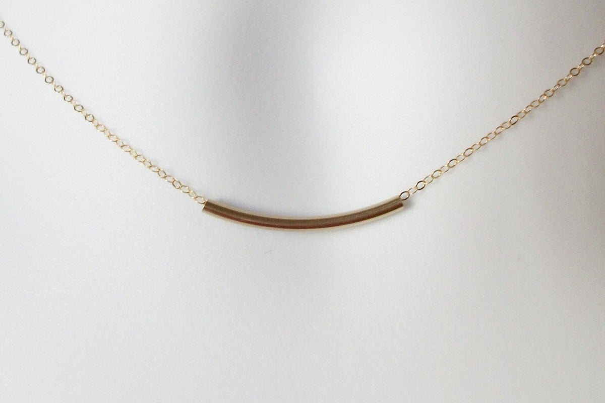 Gold Bar Necklace - Tiny Gold Curved Bar Necklace, Gold Filled Necklace, bridesmaid gifts, gold, yellow, Wedding, Christma