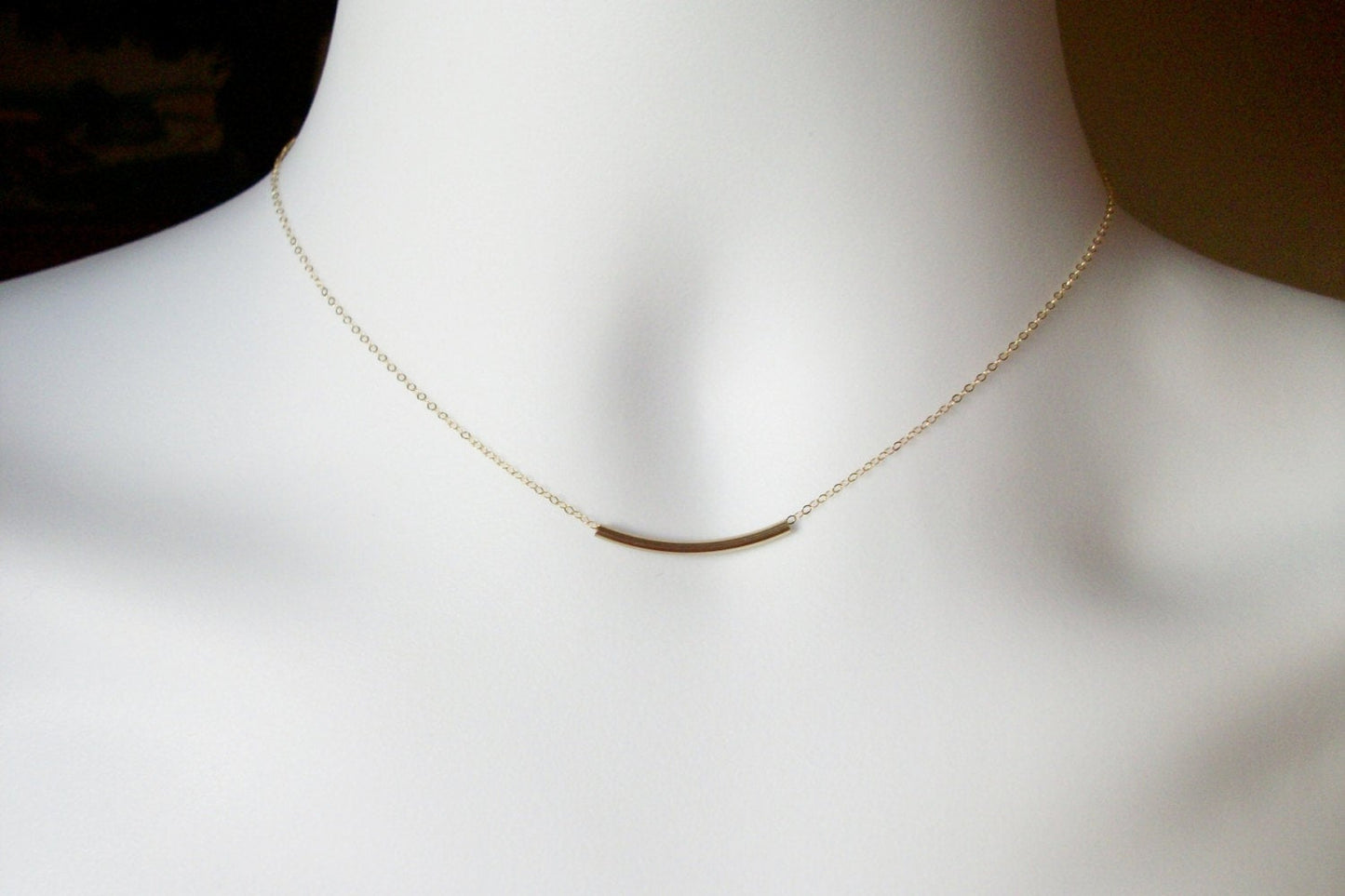 Gold Bar Necklace - Tiny Gold Curved Bar Necklace, Gold Filled Necklace, bridesmaid gifts, gold, yellow, Wedding, Christma