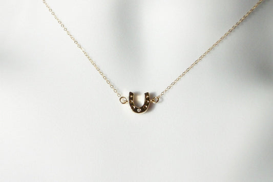 Tiny Horseshoe Necklace - Tiny Gold Horseshoe with Cubic Zirconia Necklace - Good Luck Necklace - Christmas Gift