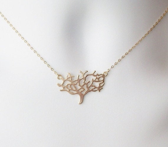 Gold Tree Necklace - Gold Suspended Tree Necklace, bridesmaid gifts, gold, yellow, orange, Nature, Tree Jewelry, Birthday