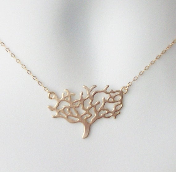 Gold Tree Necklace - Gold Suspended Tree Necklace, bridesmaid gifts, gold, yellow, orange, Nature, Tree Jewelry, Birthday