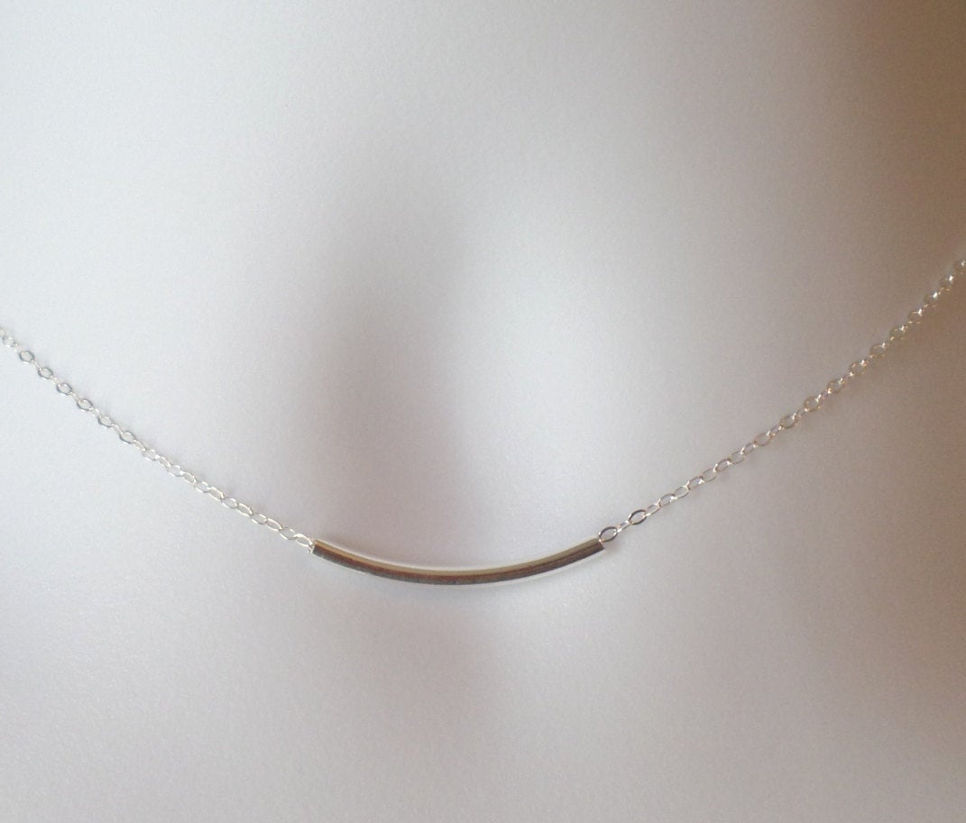 Silver Bar Necklace - Sterling Silver Bar Necklace, Sterling Silver Necklace, Sterling Silver Curved Bar Necklace