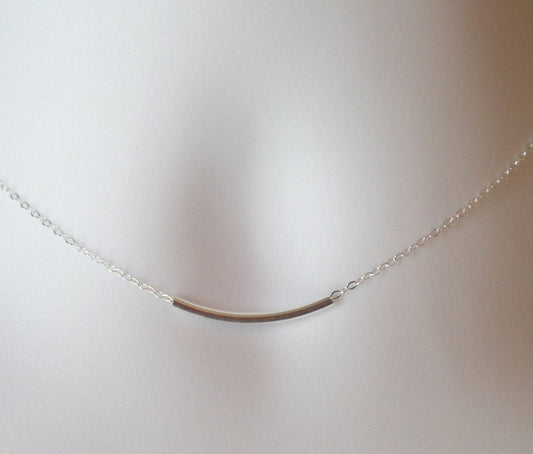 Silver Bar Necklace - Sterling Silver Bar Necklace, Sterling Silver Necklace, Sterling Silver Curved Bar Necklace