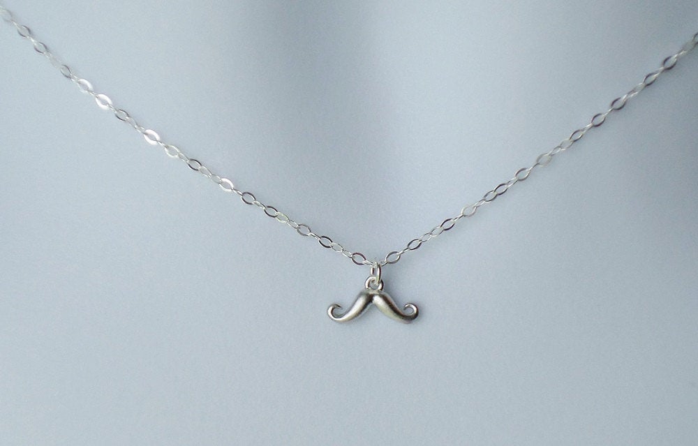 Silver Moustache Necklace - Tiny Moustache Necklace - Sterling Silver Necklace - Tiny Necklace