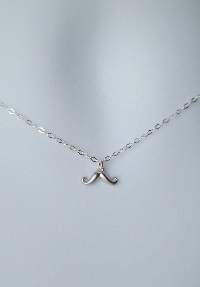 Silver Moustache Necklace - Tiny Moustache Necklace - Sterling Silver Necklace - Tiny Necklace