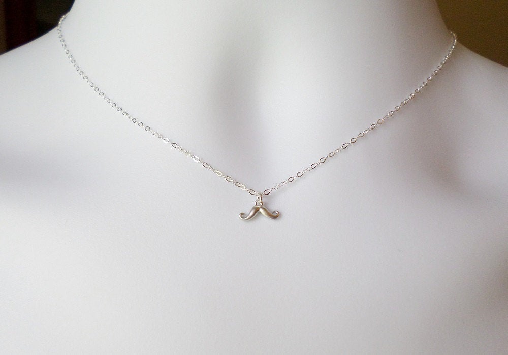 Silver Moustache Necklace - Tiny Moustache Necklace - Sterling Silver Necklace - Tiny Necklace