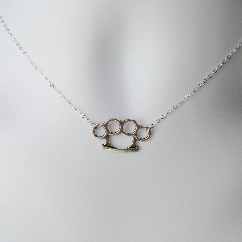 Silver Brass Knuckles Necklace - Steampunk Necklace - Sterling Silver Necklace