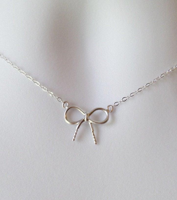 Silver Bow Necklace - Dainty Bow Necklace - Sterling Silver Necklace - Minimalistic and Modern Necklace