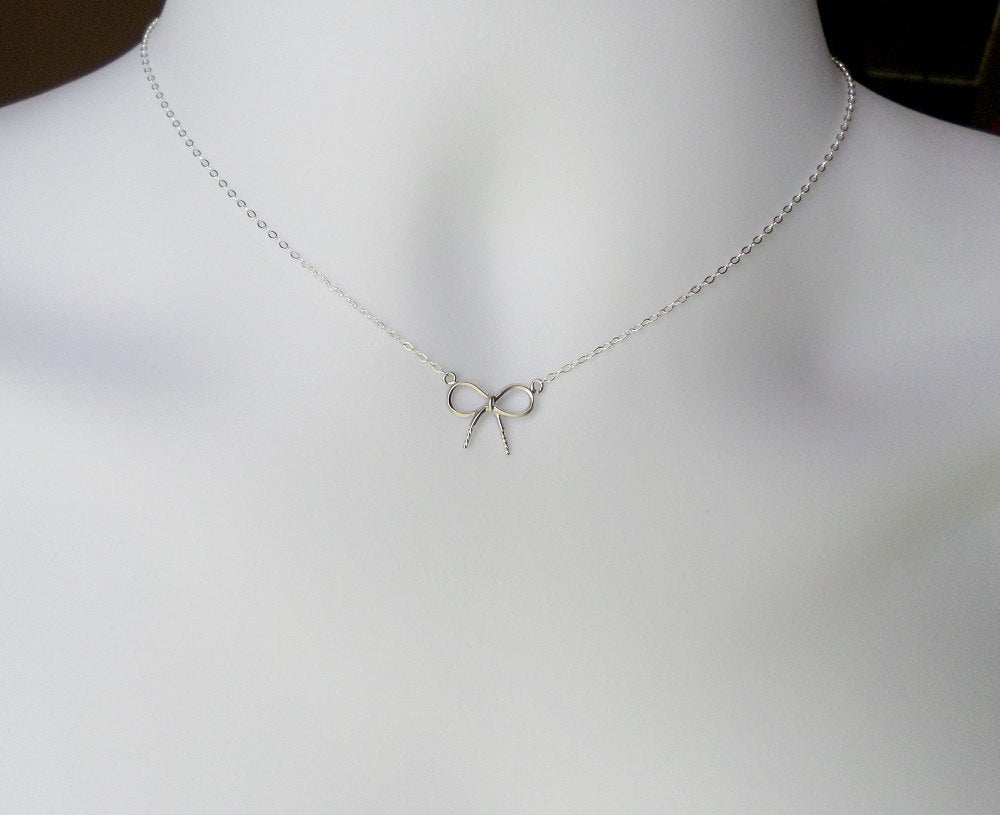 Silver Bow Necklace - Dainty Bow Necklace - Sterling Silver Necklace - Minimalistic and Modern Necklace