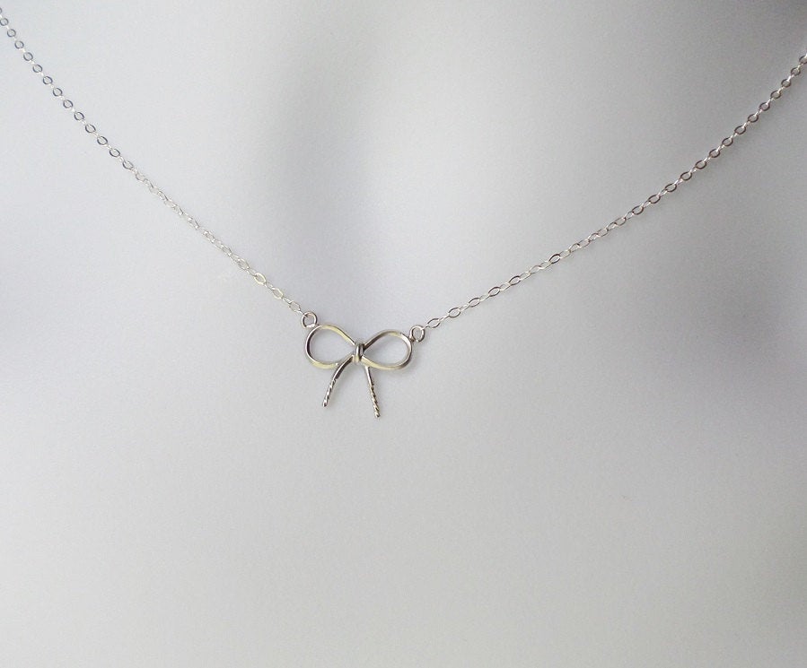 Silver Bow Necklace - Dainty Bow Necklace - Sterling Silver Necklace - Minimalistic and Modern Necklace