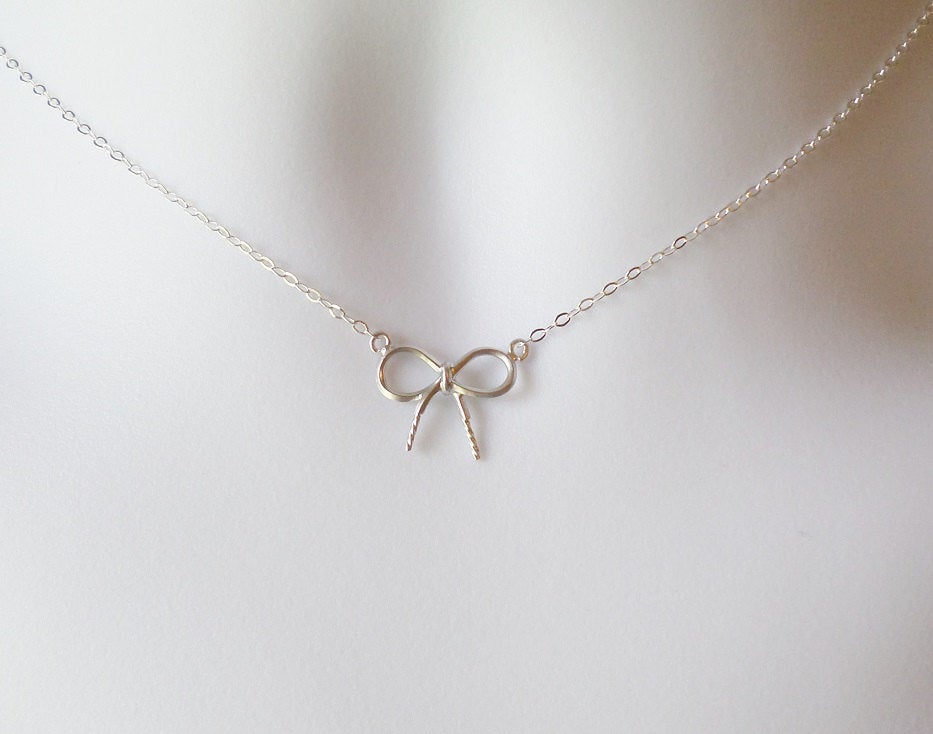 Silver Bow Necklace - Dainty Bow Necklace - Sterling Silver Necklace - Minimalistic and Modern Necklace