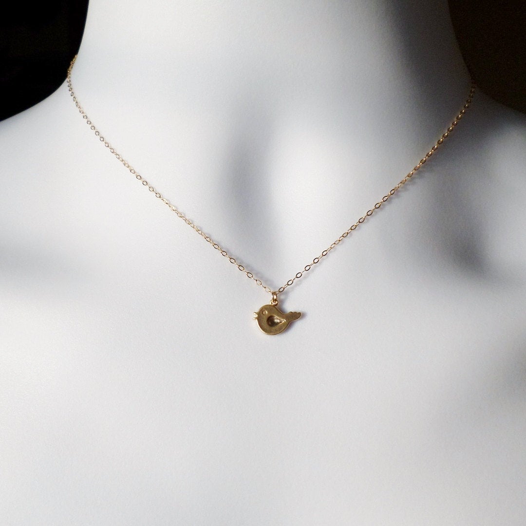 Gold Bird Necklace - Tiny Gold Bird Necklace, Gold Filled Necklace, Modern Bird Necklace, Christmas Gift