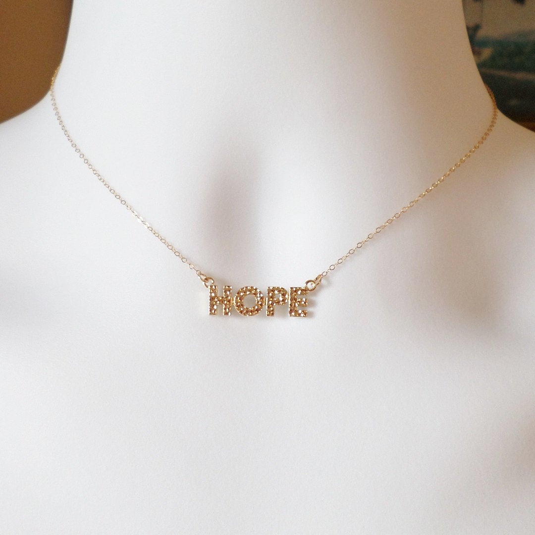 Gold Hope Necklace - Gold Hope Word Necklace - Hope Necklace - Gold Necklace - Tiny Necklace