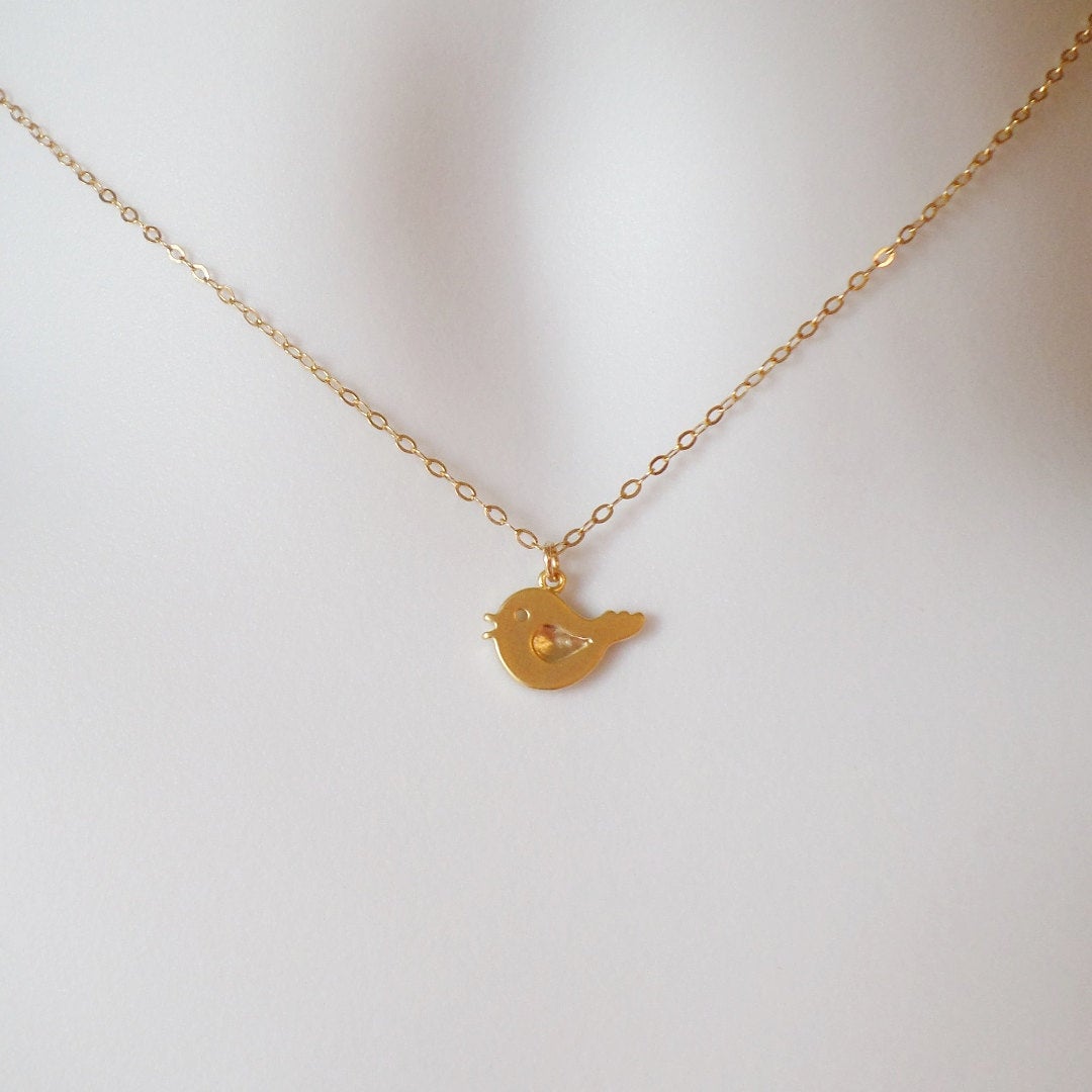 Gold Bird Necklace - Tiny Gold Bird Necklace, Gold Filled Necklace, Modern Bird Necklace, Christmas Gift