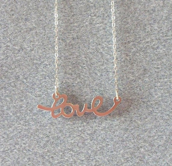 Love Necklace - Silver Cursive Love Necklace, Sterling Silver Necklace, Word necklace, Lower case love necklace