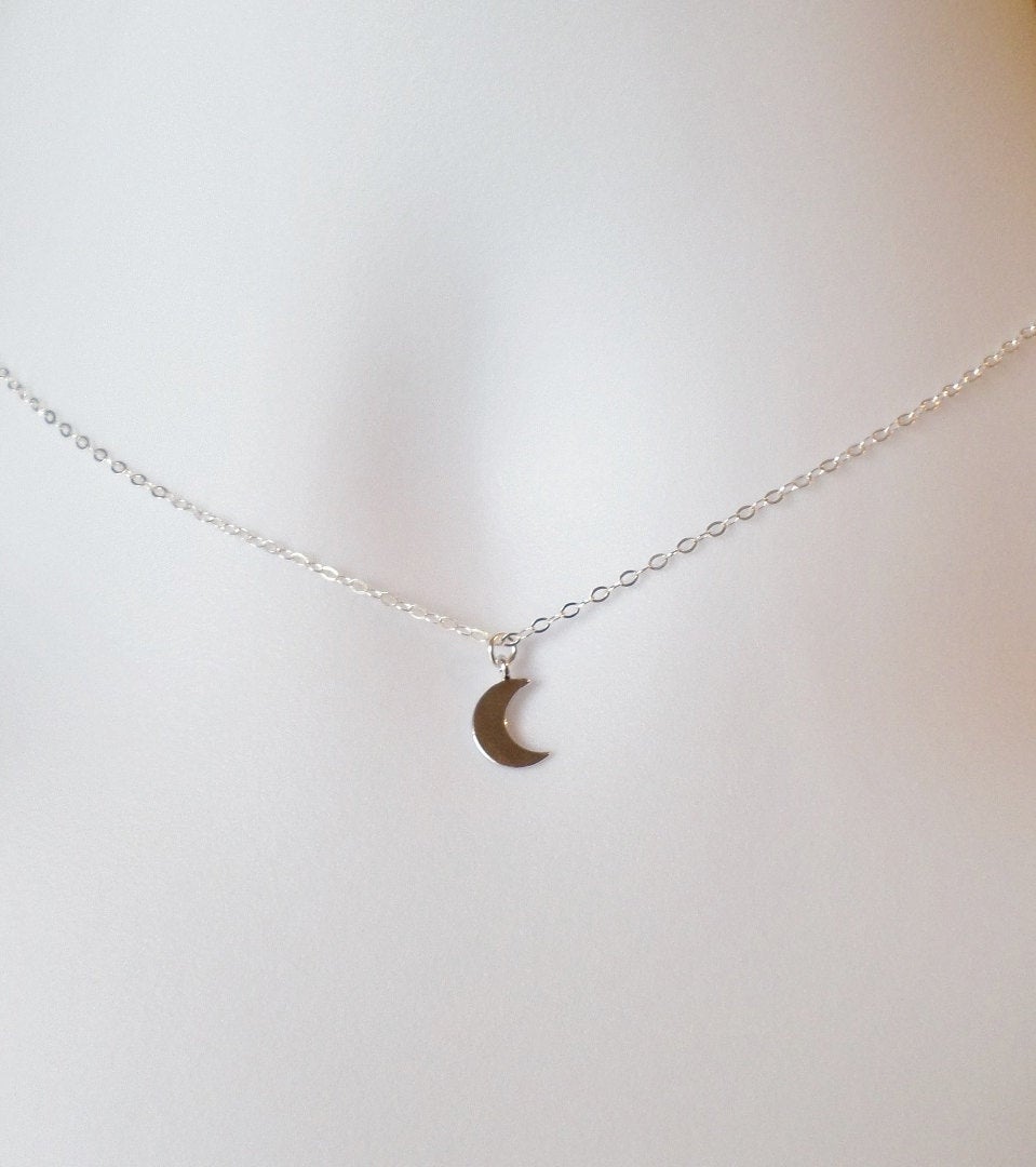 Tiny Flat Silver Moon Necklace - Silver Moon Necklace - Crescent Moon Necklace - Sterling Silver Moon Necklace - Sterling Silver Necklace