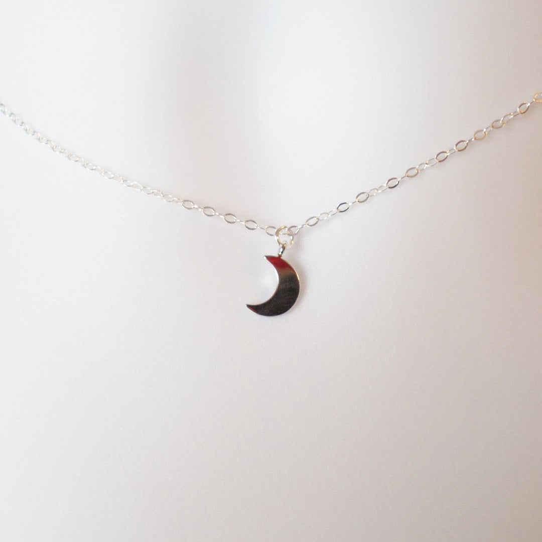 Tiny Flat Silver Moon Necklace - Silver Moon Necklace - Crescent Moon Necklace - Sterling Silver Moon Necklace - Sterling Silver Necklace