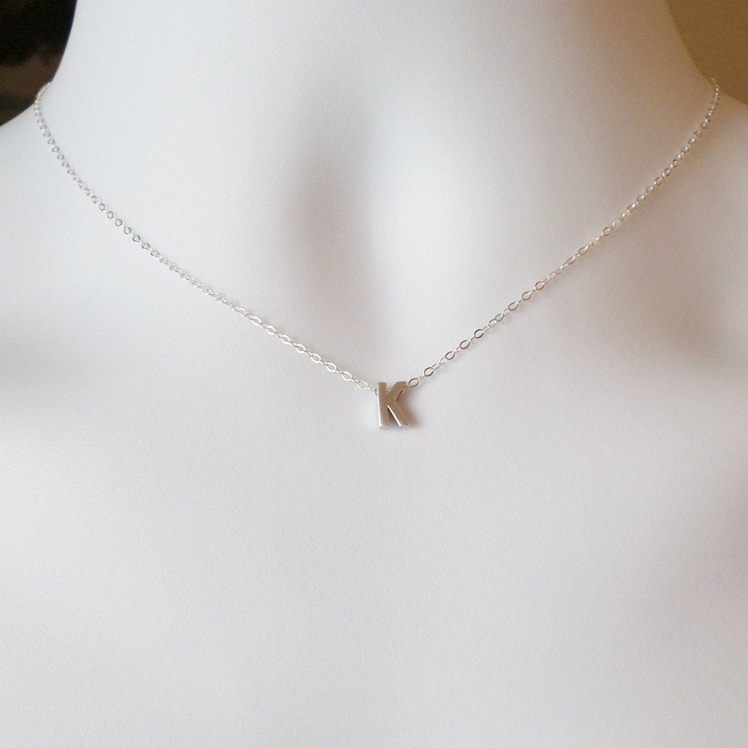 Tiny Silver Initial Necklace - Silver Initial Necklace - Personalized Jewelry, Monogram Necklace, Sterling Silver Necklace - Christmas Gift