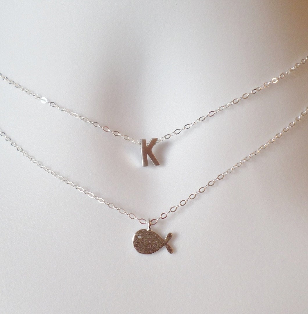 Tiny Silver Initial Necklace - Silver Initial Necklace - Personalized Jewelry, Monogram Necklace, Sterling Silver Necklace - Christmas Gift
