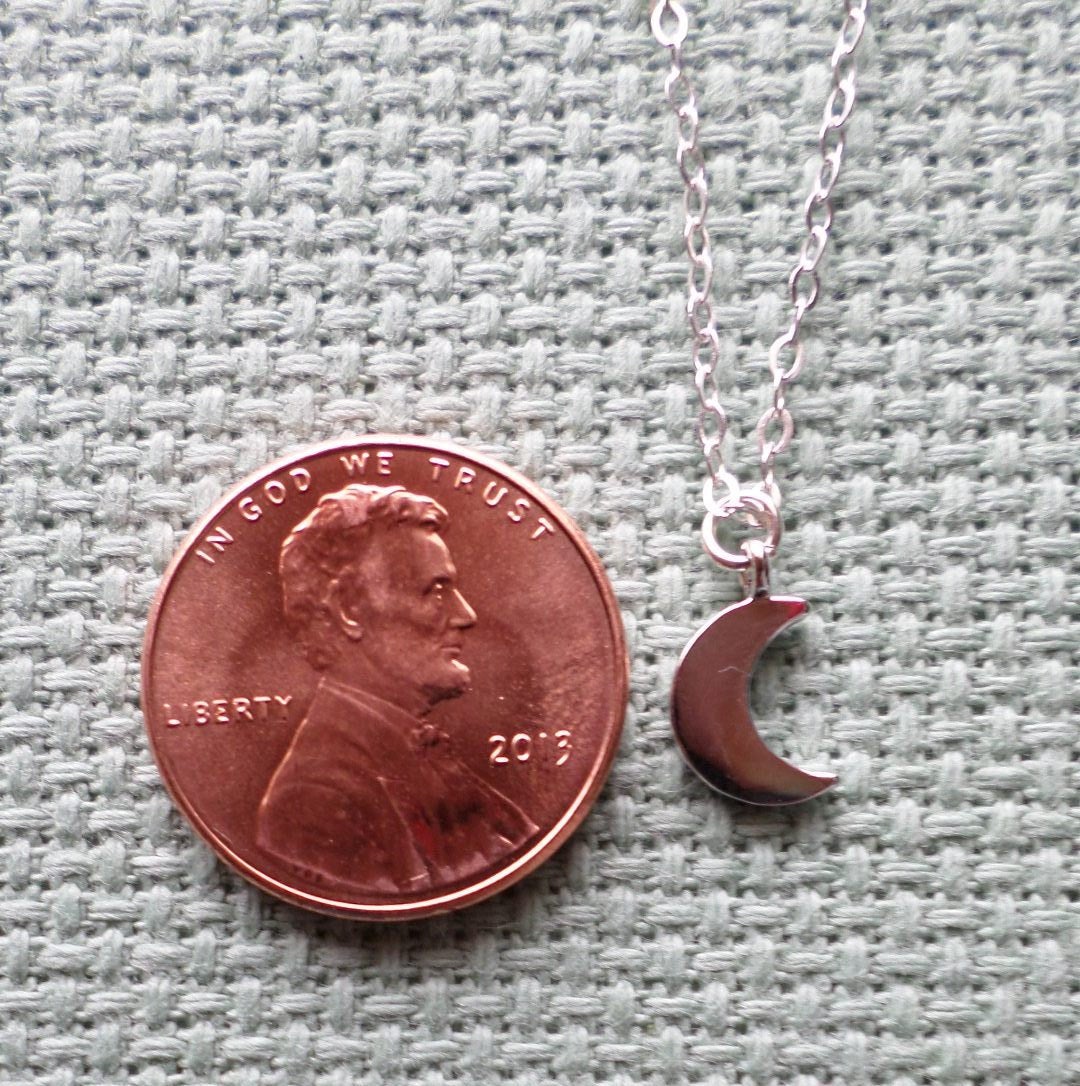 Tiny Flat Silver Moon Necklace - Silver Moon Necklace - Crescent Moon Necklace - Sterling Silver Moon Necklace - Sterling Silver Necklace