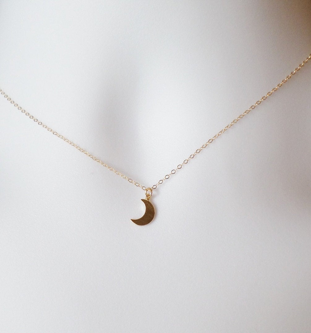 Tiny Flat Gold Moon Necklace - Crescent Moon Necklace - Gold Filled Moon Necklace - Small Moon Necklace