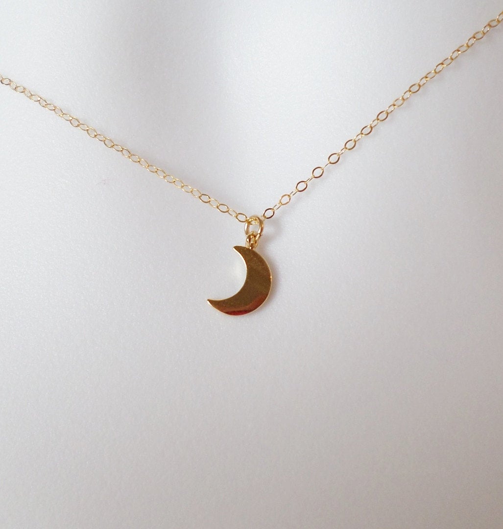 Tiny Flat Gold Moon Necklace - Crescent Moon Necklace - Gold Filled Moon Necklace - Small Moon Necklace