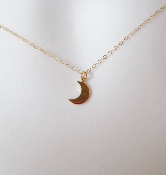 Tiny Flat Gold Moon Necklace - Crescent Moon Necklace - Gold Filled Moon Necklace - Small Moon Necklace