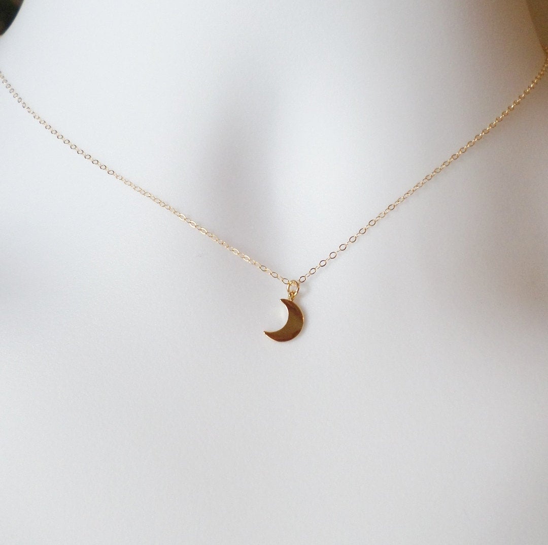 Tiny Flat Gold Moon Necklace - Crescent Moon Necklace - Gold Filled Moon Necklace - Small Moon Necklace