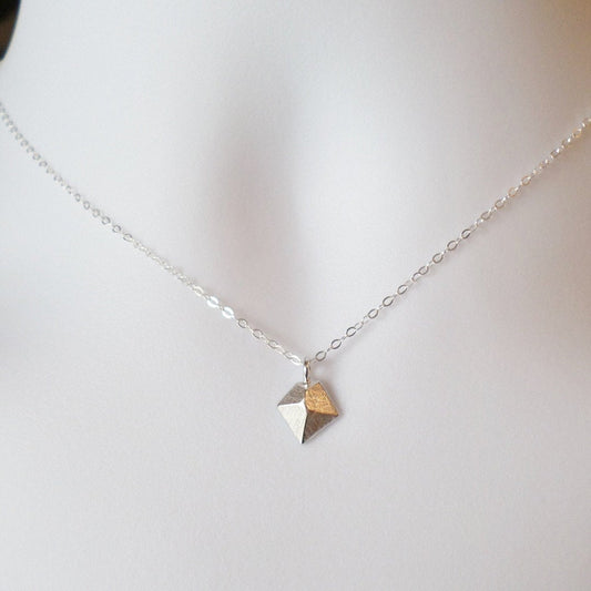 Silver triangle Necklace - 3d geometric triangle necklace, Sterling Silver Necklace, bridesmaid gifts, grey, white, silver, Christmas Gift