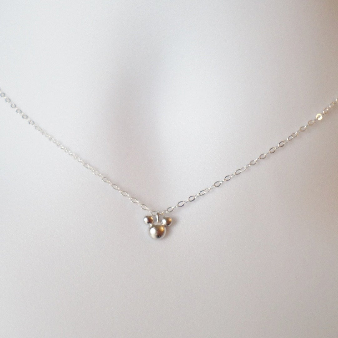 Silver Mouse Necklace - Super Tiny Silver Mouse Necklace, Sterling Silver Necklace, bridesmaid gifts, grey, white, silver, Christmas Gift