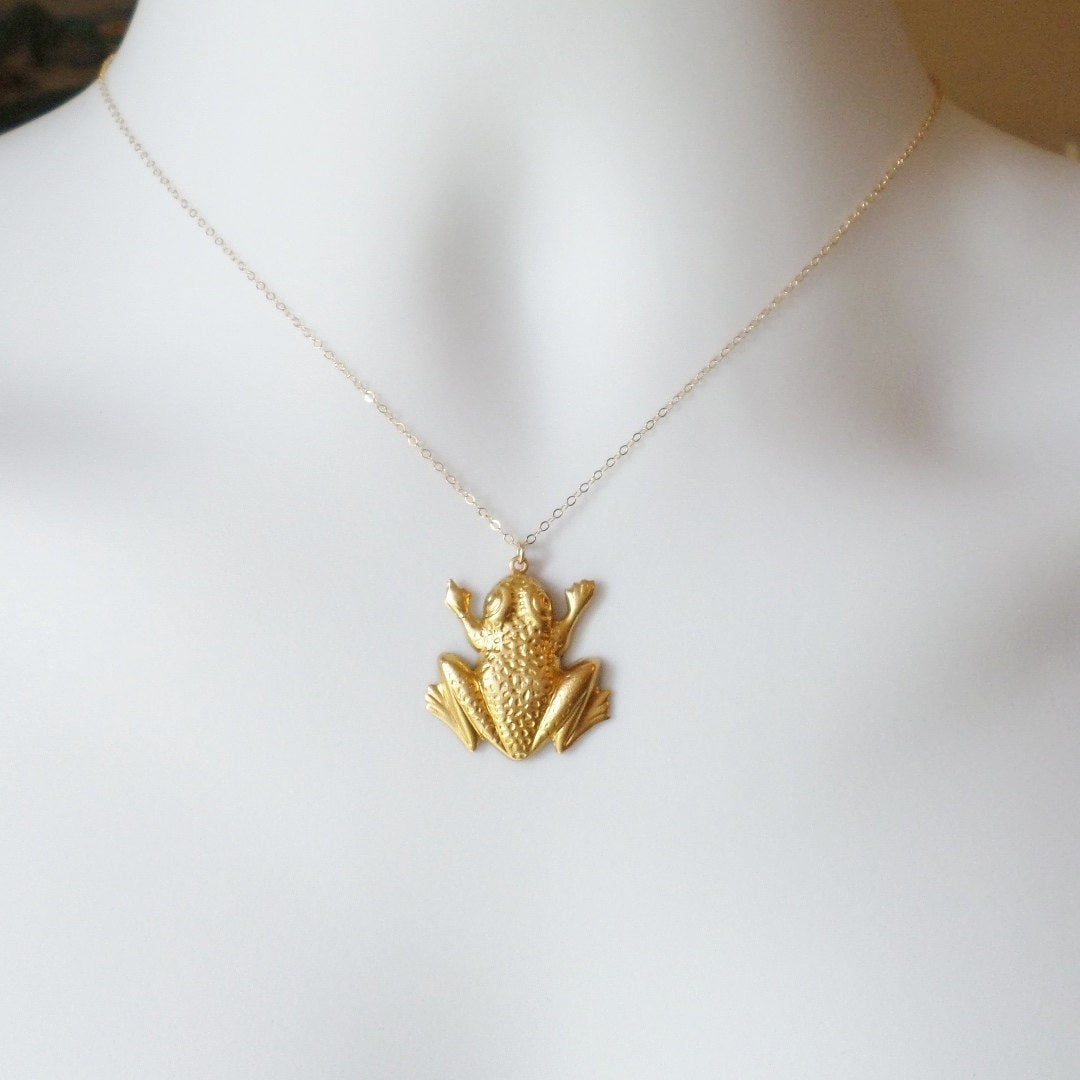 Gold Frog Necklace - Frog Necklace, Gold Filled Necklace, Animal Jewelry, Christmas Gift, Steampunk Jewelry