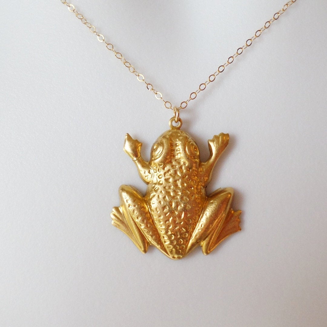 Gold Frog Necklace - Frog Necklace, Gold Filled Necklace, Animal Jewelry, Christmas Gift, Steampunk Jewelry