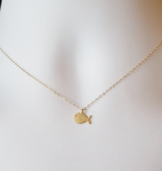 Gold Fish Necklace - Tiny Gold Fish Necklace, Gold Filled Necklace, Animal Jewelry, Christmas Gift