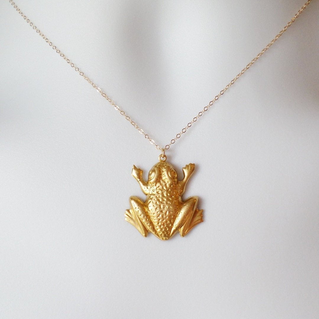 Gold Frog Necklace - Frog Necklace, Gold Filled Necklace, Animal Jewelry, Christmas Gift, Steampunk Jewelry