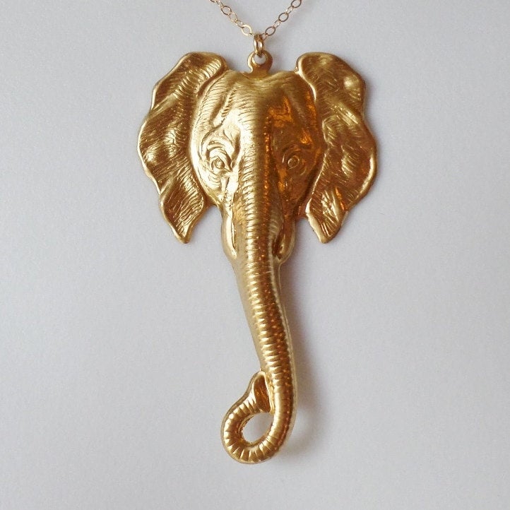 Gold Elephant Necklace - Elephant Head Necklace, Gold Filled Necklace, Animal Jewelry, Christmas Gift, Steampunk Jewelry