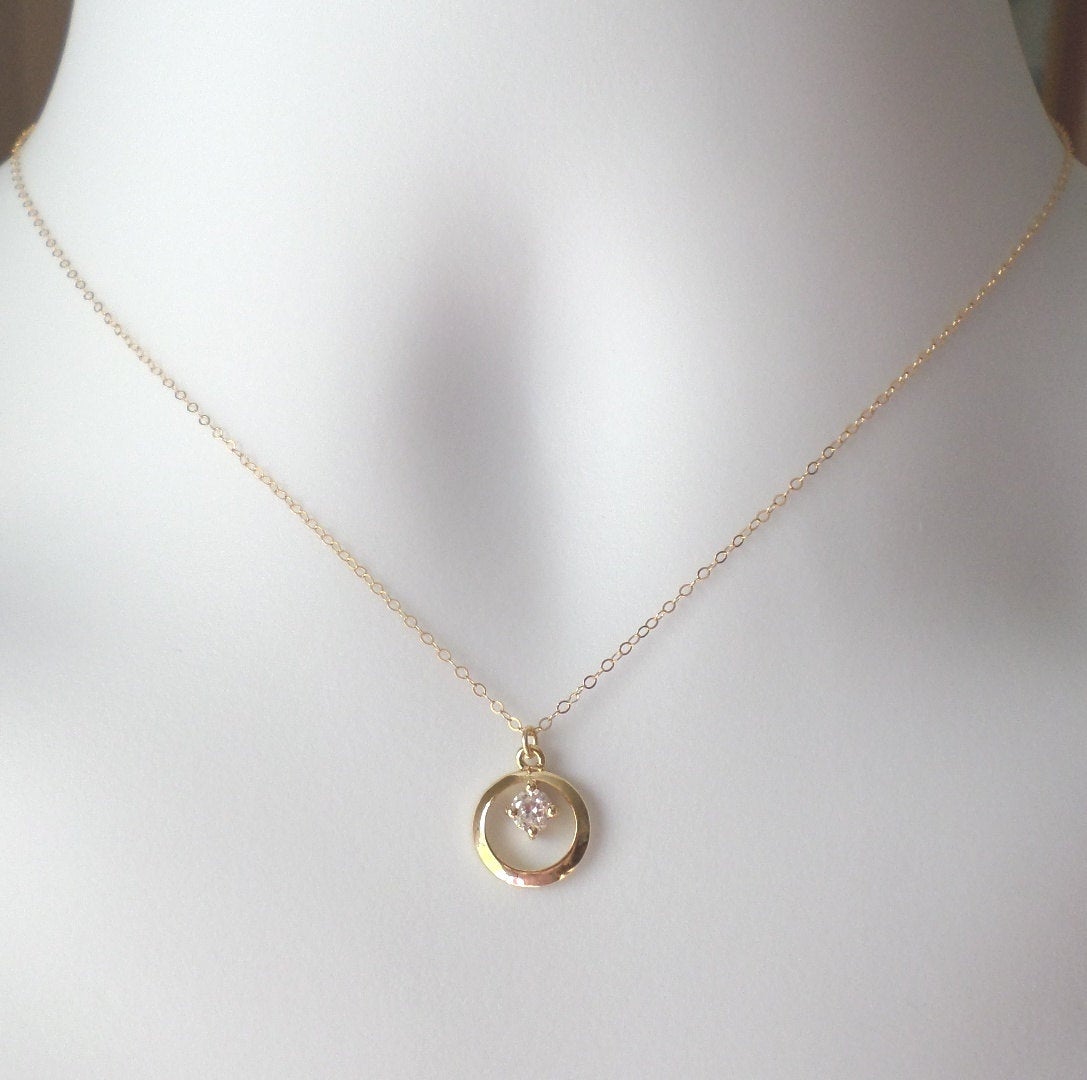 Gold Circle and Cubic Necklace - Tiny Gold Cubic and Eternity Circle Necklace - Tiny Gold Necklace - Gold Necklace - Christmas Gifts