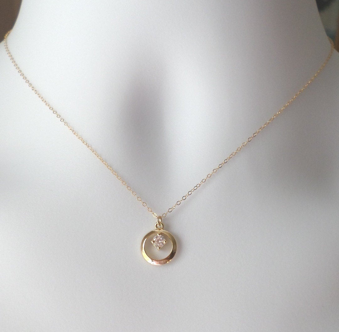 Gold Circle and Cubic Necklace - Tiny Gold Cubic and Eternity Circle Necklace - Tiny Gold Necklace - Gold Necklace - Christmas Gifts