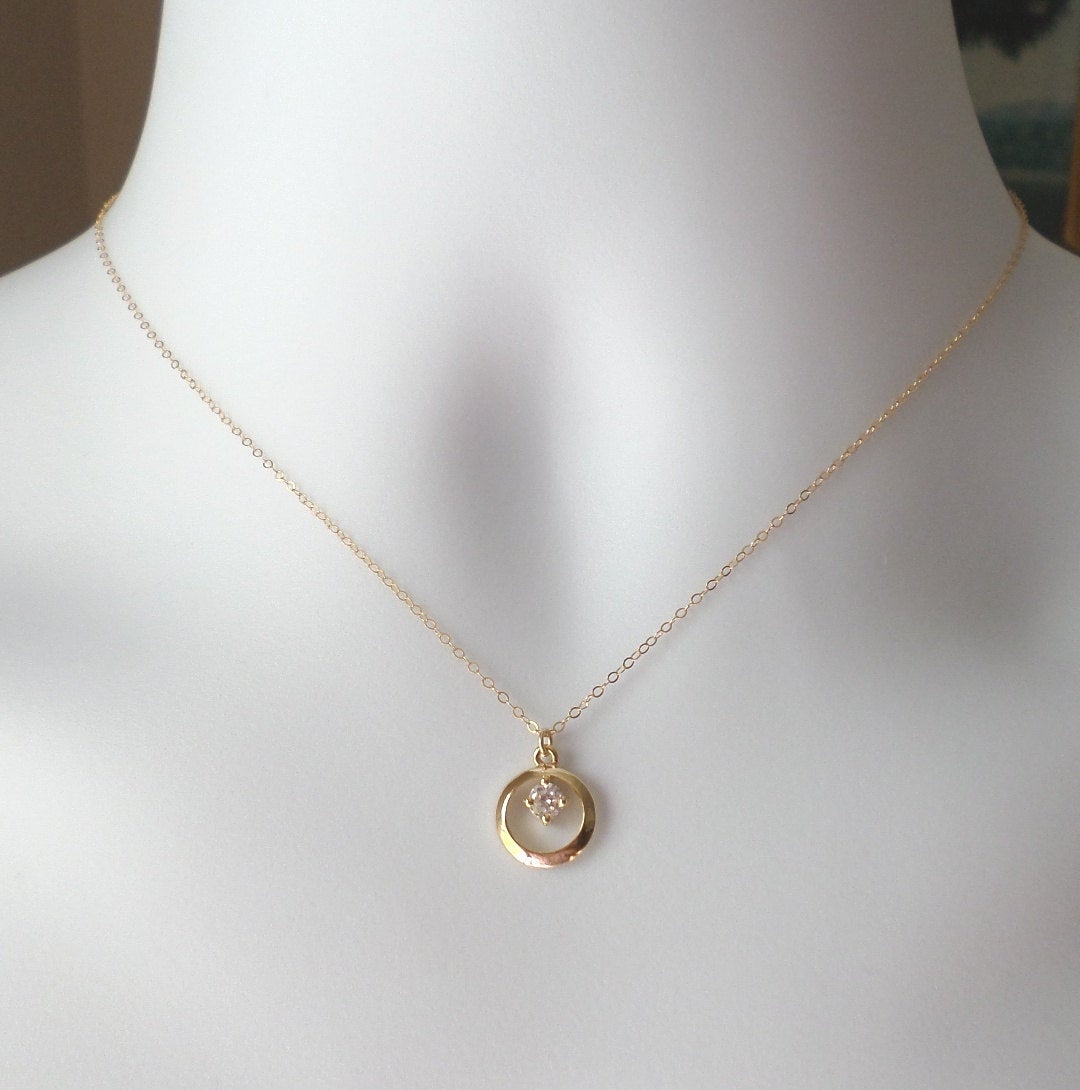 Gold Circle and Cubic Necklace - Tiny Gold Cubic and Eternity Circle Necklace - Tiny Gold Necklace - Gold Necklace - Christmas Gifts