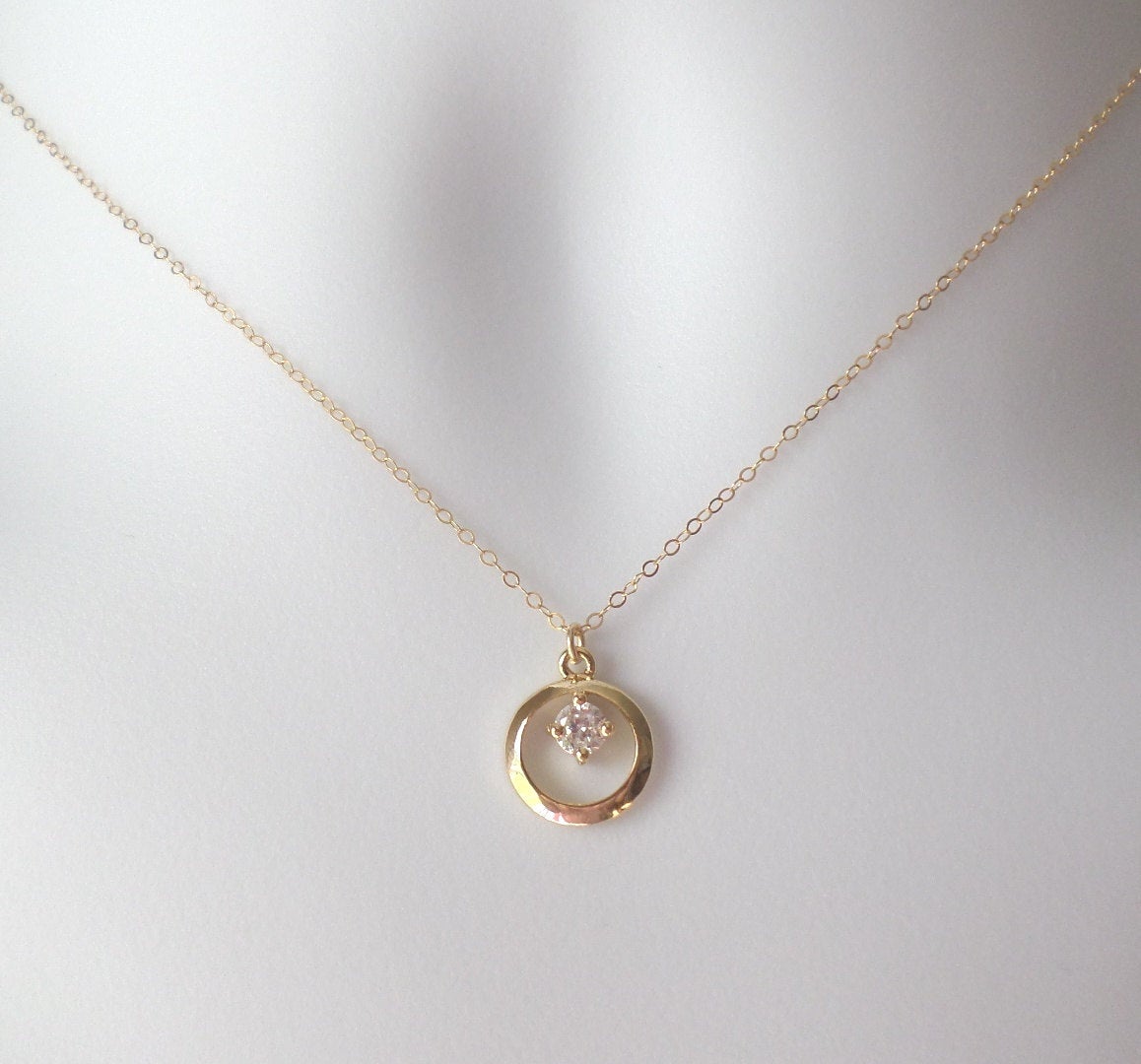 Gold Circle and Cubic Necklace - Tiny Gold Cubic and Eternity Circle Necklace - Tiny Gold Necklace - Gold Necklace - Christmas Gifts