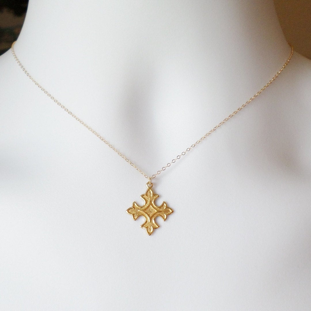 Gold Cross Necklace - Celtic Style Cross Necklace, Gold Filled Necklace, bridesmaid gifts, gold, yellow, Wedding, Mothers Day, Bridal