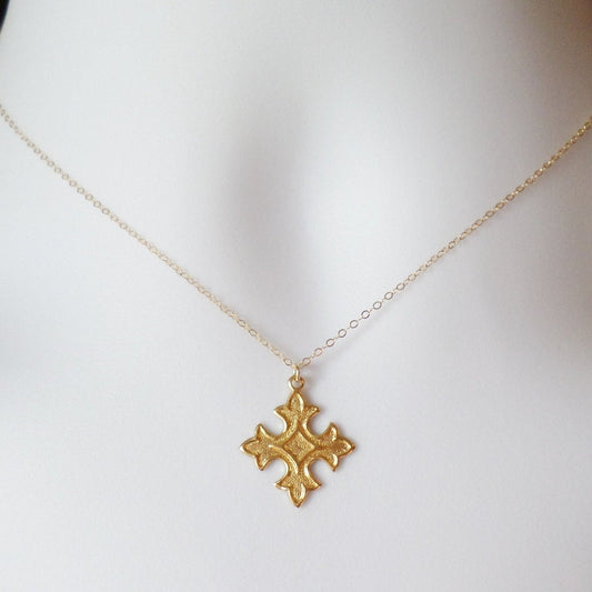 Gold Cross Necklace - Celtic Style Cross Necklace, Gold Filled Necklace, bridesmaid gifts, gold, yellow, Wedding, Mothers Day, Bridal